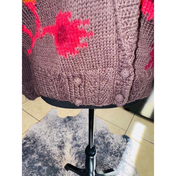 Vintage D. Terrell Ltd. 80s Y2K Boho Floral Cardigan Mohair Brown Wool Sweater - Picture 10 of 10